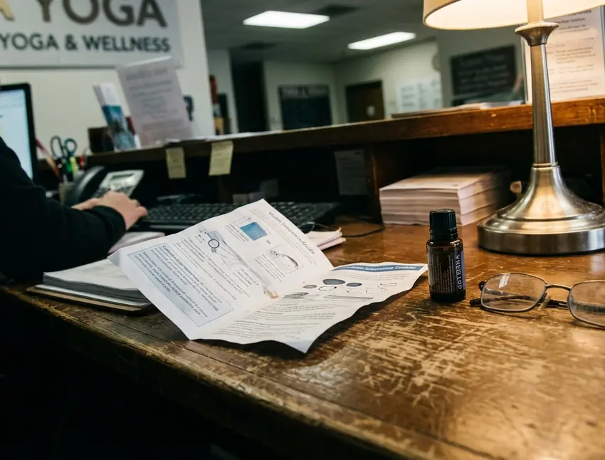 Yoga studio or wellness space reception desk